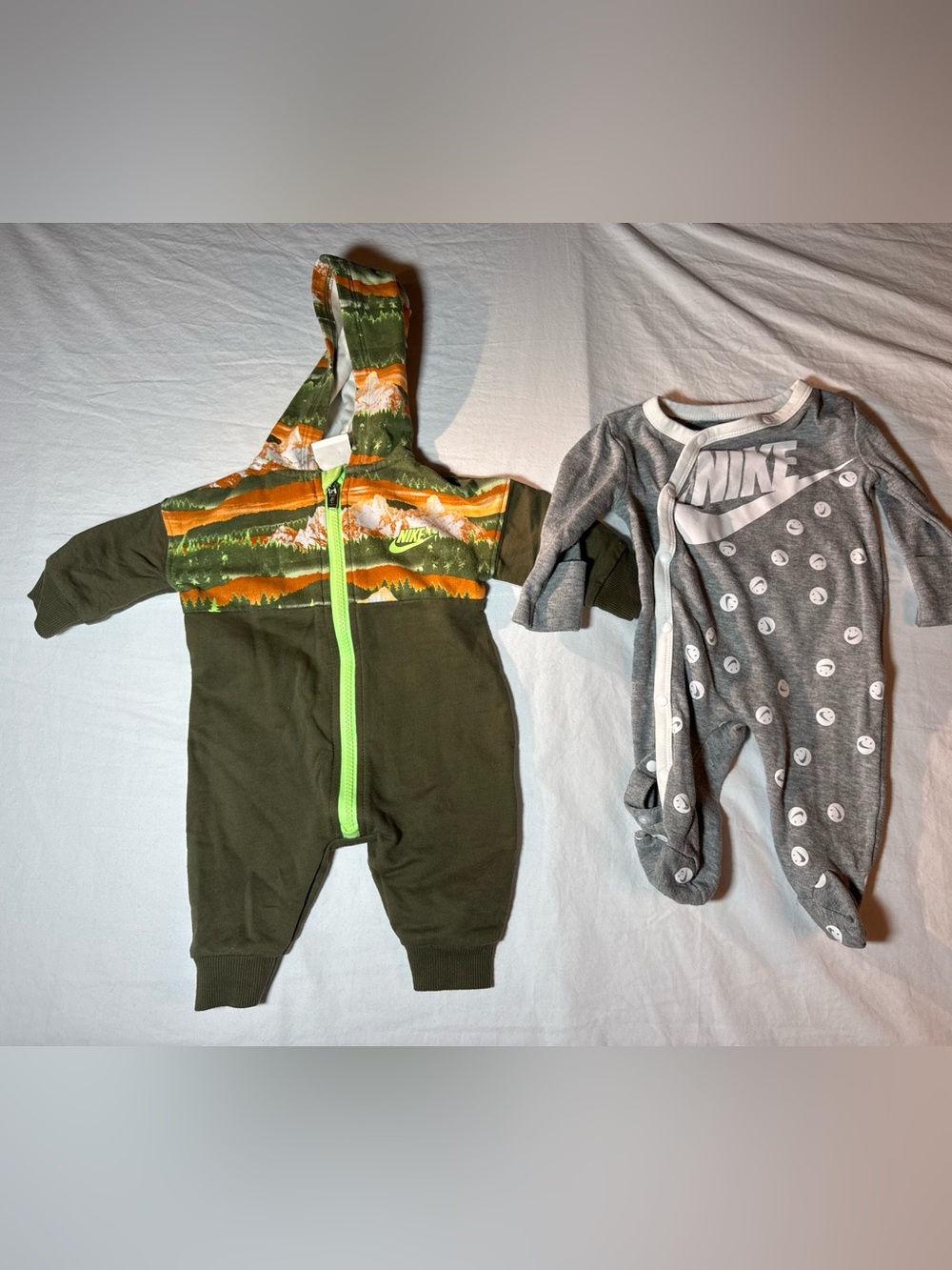 Nike Olive Green and Gray Baby Footed One-Piece Set